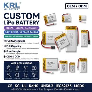 3<strong>.</strong>7V 300mAh 400mAh 450mAh 500mAh 600mAh Rechargeable LiPo Battery Custom Pouch Lithium Ion Batteries OEM ODM - Product Image 1