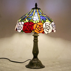 LongHuiJing 12Inch Tiffany Lamps Stained Glass Lamp Red Rose Home Table Lamp Tiffany - Product Image 6