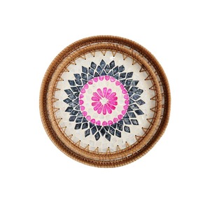 Vietnam fait à la main nacre plateau en rotin grand panier de coquille pour Table basse Snack Dessert fruits salon de thé paniers de rangement - Product Image 6