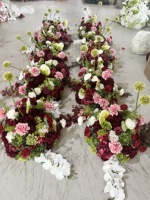 H512 Grosir Kustomisasi Bunga Burgundy Real Touch Flower Ball Rangkaian Bunga Artifisial Dekorasi Meja Tengah Acara Pernikahan