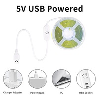 Bande LED COB 5V avec variateur tactile, prise USB, haute densité, flexible, indice de protection IP20, 3000K/4000K/6500K, éclairage intérieur, bandes LED COB