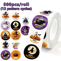 Autocollants décoratifs imperméables d'Halloween en gros, étiquettes rondes autocollantes imprimées pour sacs de bonbons et emballages cadeaux