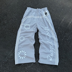 Pantalon de survêtement vintage délavé à l'acide, personnalisé OEM, avec fermeture éclair au bas, en molleton 100% coton à rayures, coupe ample - Product Image 3