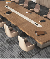 Grand bureau rectangulaire moderne à coins arrondis, table de conférence en bois avec une capacité de 20 personnes, ensemble de chaises pour les réunions d'entreprise