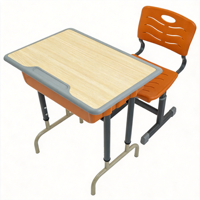 Chaise de bureau scolaire moderne en bois avec porte-stylo, pieds antidérapants, cadre orange, mobilier de classe réglable pour activités artistiques