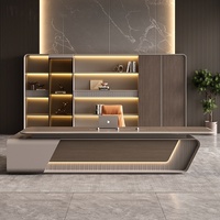 Ensemble de bureau exécutif haut de gamme avec chaise, mobilier de bureau moderne et luxueux pour la maison, table de bureau en bois avec rangement