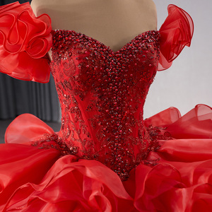 Magnifique Robe de Soirée Rouge en Tulle avec Appliques, Volants, Dos Nu et Perles, Traîne Maxi Rsm241070 - Product Image 6