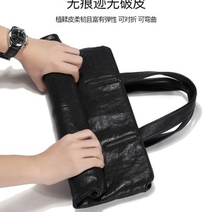 Men's Genuine Leather <b>Briefcase</b> Top Grain Cowhide Large Capacity Laptop Bag Business Casual Soft Handle Zipper Closure Solid - Product Image 5