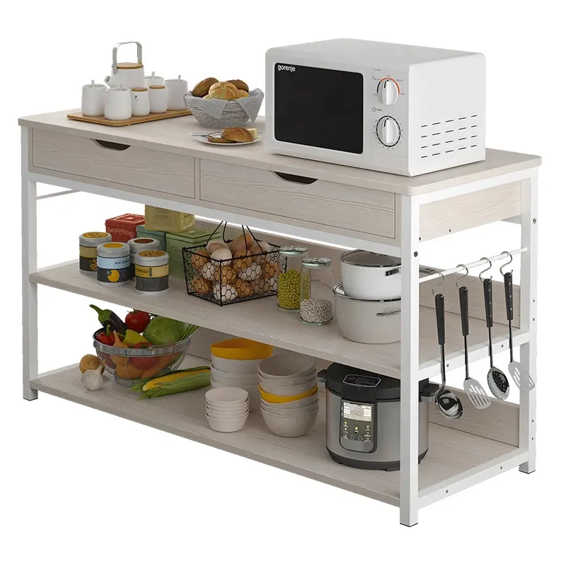 Modern 2 Drawer Kitchen Shelf Organizer Microwave Oven Stand Rack Vegetable Fruit Storage Holder