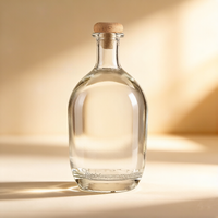Bouteilles en verre rondes de 500 ml et 750 ml en gros, super claires, vides, avec bouchon en bois et bouchon en liège pour whisky, gin, tequila