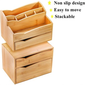 Bamboo Makeup Organizer <b>With</b> <b>Drawers</b> 5 Tier Desktop Storage For Cosmetic Beauty Tools And Skincare Products - Product Image 3