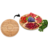 Plateau de service rotatif rond en bambou avec séparateurs pour fruits secs et collations