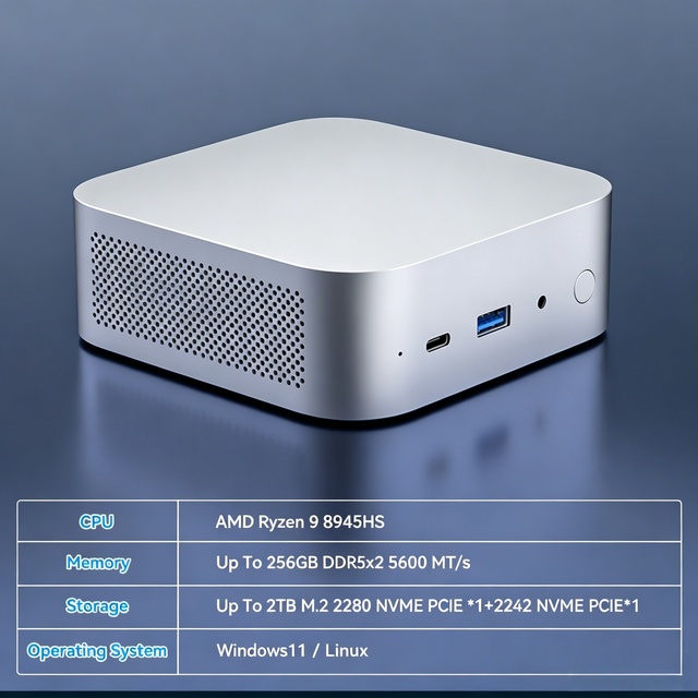 New AMD R9 8945HS AI Mini PC R7 Gaming Business 8C/16T 4K DDR5 2T SSD 5.2 GHz Ryzen Integrated Graphics Steam Deck Alternative