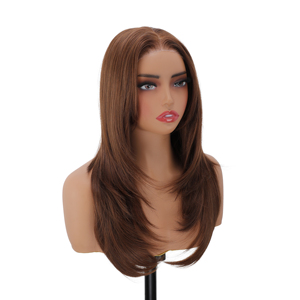 Perruque Lace Front Synthétique <span class=keywords><strong>Marron</strong></span> de 22 Pouces pour Femme, Transparente, Ajustable, Ligne de Cheveux Naturelle, Lisse, Haute Qualité - Product Image 1