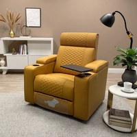 Fauteuil de cinéma inclinable électrique 3 places de designer avec accoudoirs multimédias et tables pivotantes, canapé en cuir premium