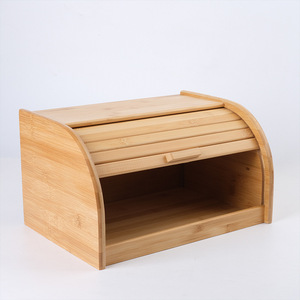 Bamboo Bread Box 35x25x20cm Roll Top Freshness Preservation <b>Kitchen</b> Storage - Product Image 2