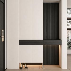 Mueble Zapatero para Entrada con Luces LED, Puertas <span class=keywords><strong>de</strong></span> Almacenamiento Blancas y Negras, Estantes Abiertos - Fabricación Personalizada OEM Directo <span class=keywords><strong>de</strong></span> Fábrica - Product Image 1