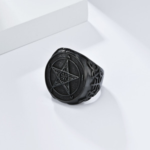 Men's <b>Titanium</b> Steel Five Pointed Star <b>Ring</b> Black Gold Silver Punk Retro Geometric Thumb <b>Ring</b> Jewelry Gift - Product Image 4