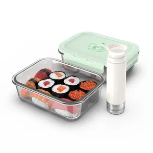 Ramah Lingkungan Kaca Segar & Hemat Vakum Sealer Kotak Makanan Set Kedap Udara Wadah Penyimpanan Makanan untuk Dapur Menggunakan dengan Pompa Manual