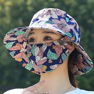 Floral Print Sun Hat With Face Covering UV Protection Summer Outdoor Travel Flat Top Fisherman Hat - Product Image 2