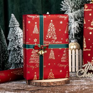 Wedding Christmas gold embossed Christmas tree gift wrapping paper <b>ribbon</b> back cut lines Multiple colors options Customizable - Product Image 2