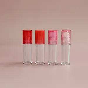 Lipgloss Container Round Low Moq High Quality Round Clear Pink Top Thick Wall Lip Oil Tube Container Cosmetic Lip Gloss Packaging Roll On Lip Gloss
