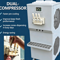 Touchscreen bediening commerciële soft serve ijsmachine dubbele compressor 3 smaken voorverkoelende vershoudende ijsmachine