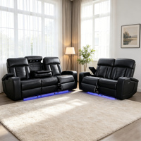 Conjunto de Sofás Reclinables Ergonómicos de Cuero Moderno, 3+2+1 Plazas, con Luces LED USB y Mesa Abatible, para Sala de Estar o Cine en Casa
