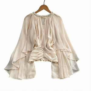 Nouvelle Blouse en Chiffon Imprimée avec Col Perlé, Style Chic Français, Manches Convenues, Taille Froncée Élégante, Chemise Blanche – Collection Été 2026 (Vente en Gros) - Product Image 1