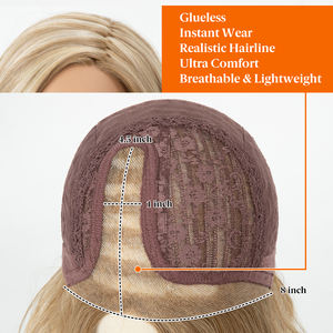 Pelucas Futura Premium sin Pegamento con Ondas Naturales al por Mayor, <span class=keywords><strong>Cabello</strong></span> Kanekalon Sintético, Pelucas con Frente de Encaje Mono, Pelucas de Monofilamento para Mujer - Product Image 4