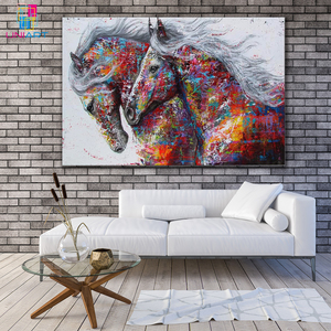 UNIART fatto a mano moderna pittura a olio astratta due cavalli che corrono arte della parete tela <span class=keywords><strong>con</strong></span> telaio di montaggio di animali astratti Graffiti - Product Image 4