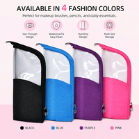 Trousse de Maquillage Verticale avec Fenêtre Transparente, Imperméable, Multi-Compartiments, Porte-Pinceaux, Organisateur Cosmétique Portable, Pochette de Voyage