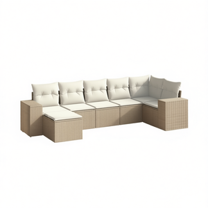 Modular Beige Poly Rattan Garden <b>Sofa</b> <b>Set</b> High-Density Foam Cushions Outdoor Furniture Modern Design - Product Image 1