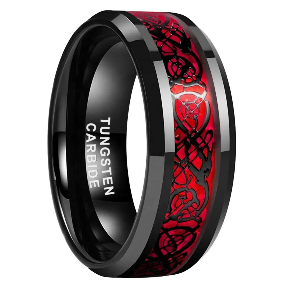 Coolstyle Jewelry 6mm 8mm Dragon Inlay Tungsten Wedding Band Men Women Couple Drop Shipping Wholesale Trendy Ring Comfort Fit