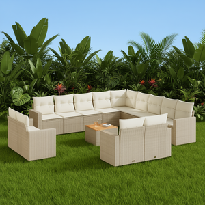 Conjunto de Sofá de Jardín Beige de 14 Piezas, Muebles de Ratán para Exteriores con Cojines de Espuma de Alta Densidad, Diseño Contemporáneo - Product Image 2