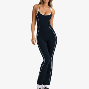 Haut de gamme couleur bloc combinaisons respirant dos nu grande taille Flare Yoga Leggings en plein air femmes combinaisons joue - Product Image 2