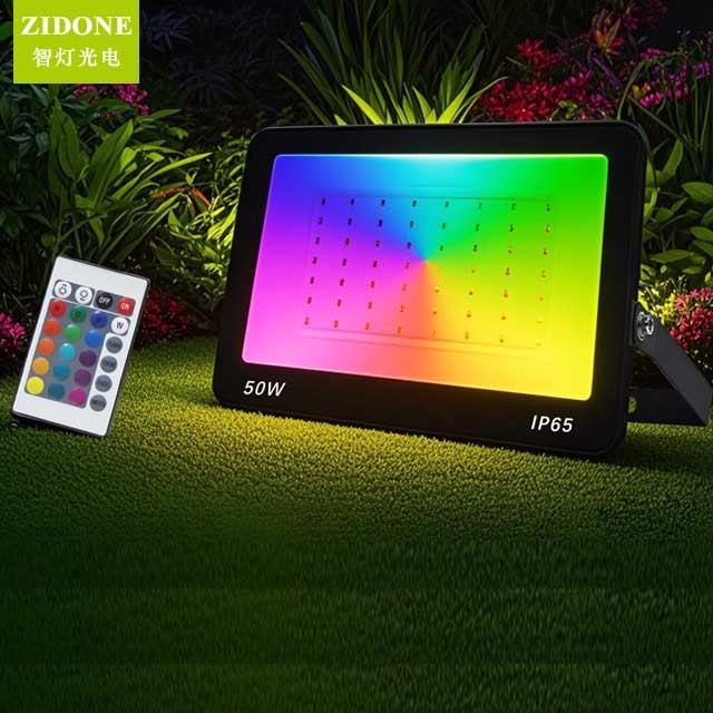 50W RGB LED Floodlight Adjustable Outdoor Waterproof Landscape Courtyard Floodlight Color-Changing Remote Control IP65 Rating