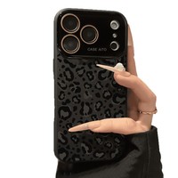 Coque de téléphone antichoc givrée en silicone imprimé léopard avec protection d'objectif pour iPhone 17 Air, 16, 15 Pro Max