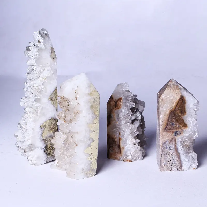 Kristal Penyembuhan Alami Titik Kuarsa Tongkat Obelisk Putih Jelas Cluster Kristal Kuarsa Zeolite untuk Koleksi atau Hadiah