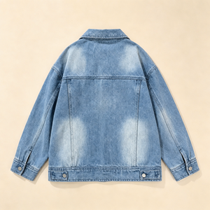 Veste en jean délavée vintage surdimensionnée pour enfants, style camionneur, pour garçons et filles de 3 à 16 ans, manteau en jean décontracté pour jeunes, vente en gros - Product Image 5