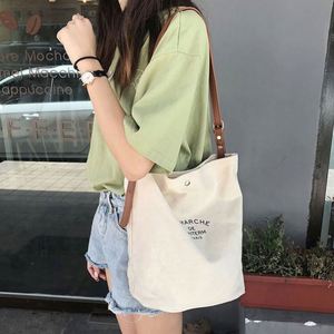 Bolsa de Hombro de Algodón para Mujer, Diseño Nuevo, Bolsa de Compras Informal, Bolsa de Mensajero de Lona con Asas de Cuero - Product Image 2