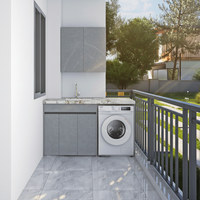 Meuble de lavage mural moderne en acier inoxydable écologique pour machine à laver sur balcon, taille personnalisée, avec rangement