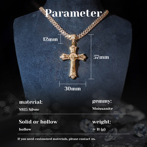 Bijoux fins en <span class=keywords><strong>argent</strong></span> sterling 925, pierres moissanite baguette, pendentif croix classique, pendentif Jésus, pour homme et femme, religieux - Product Image 5
