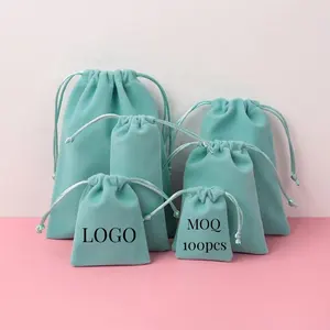 Ucuz özel Logo İpli kadife çanta çantası takı için paket ambalaj