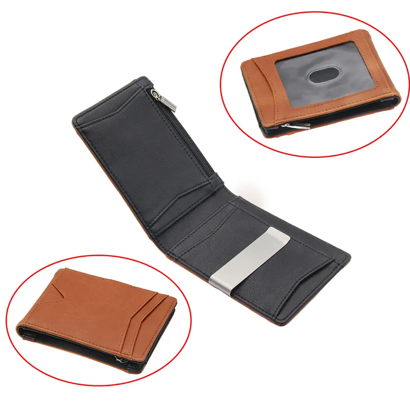 Factory direct leather wallet with metal clip RFID feature money clip wallet