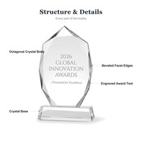 Trophée en Verre Cristal Personnalisé avec Logo Imprimé UV 5 Couleurs, Forme Diamant, pour Cérémonie d'Entreprise - Vente en Gros
