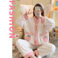 Pyjama en velours corail d'hiver pour femme, flanelle épaisse, manches longues, robe de nuit chaude pour la maison, mode, taille plus, ensemble