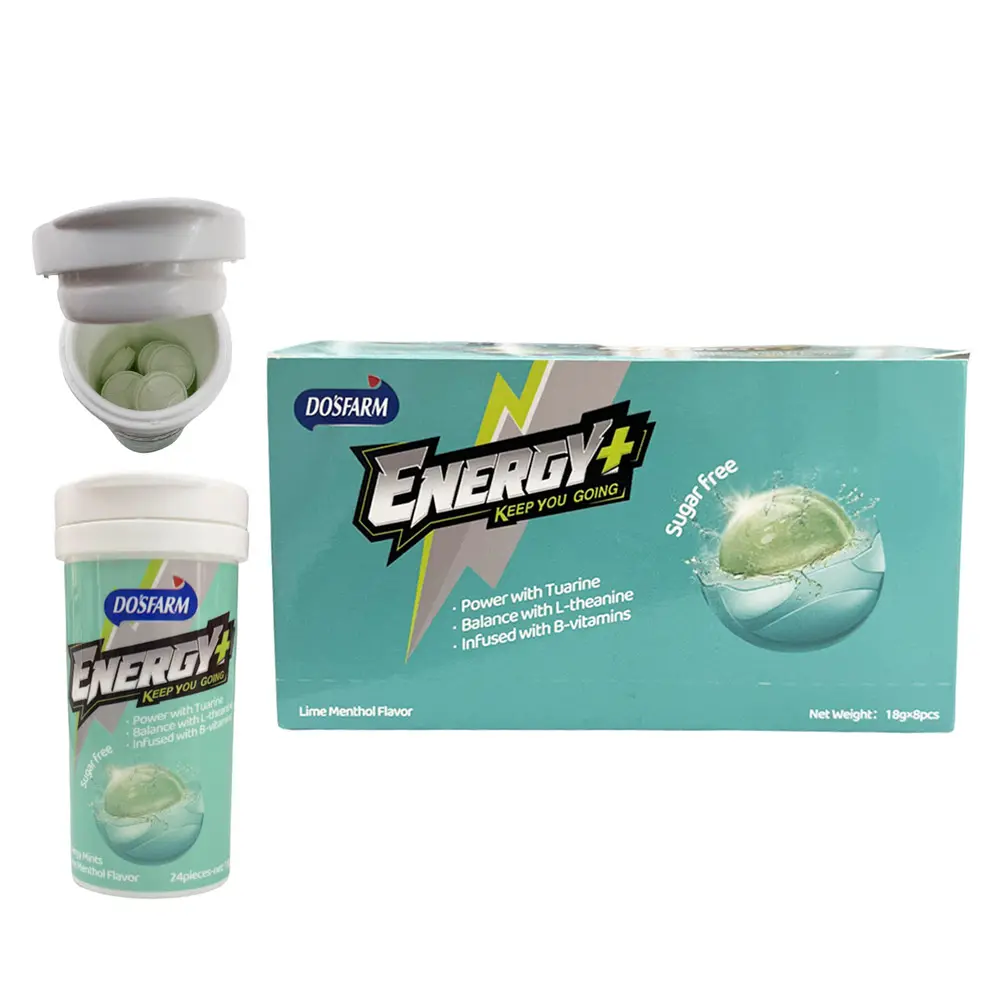 Vitaminas Lima Mentol Sabor Balance con L-theanine Center Filled Mints Enfriamiento Caramelos energéticos sin azúcar