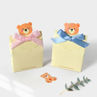 Boîte cadeau pliante carrée en papier avec imprimé ours de dessin animé pour la révélation du sexe du nouveau-né, décoration pour fête et emballage cadeau