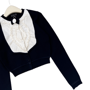 Contrast Trim Ruffle Front Cropped Cardigan with Bow Detail Elegant Knit <b>Jacket</b> - Product Image 6